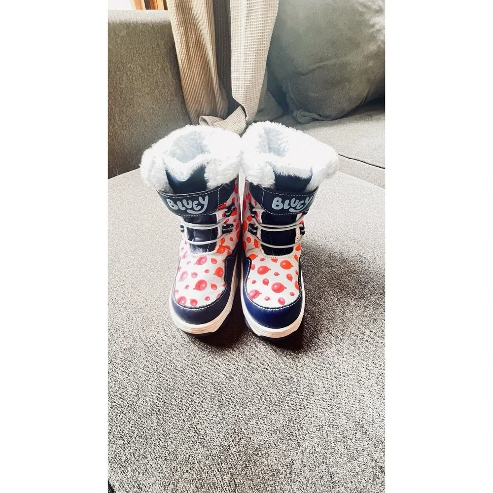 Bluey Snow‎ Boots Toddler Size 8 Blue Red Balloon Faux Fur Lined Winter Shoes